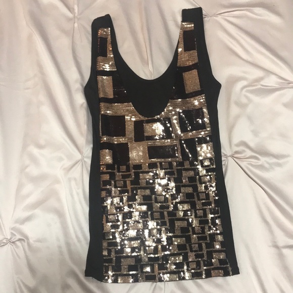 Brown tank top with bronze and brown sequence - Picture 5 of 6